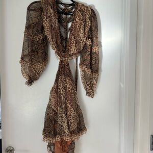Zimmermann Brown and Cream Long Sleeve Dress